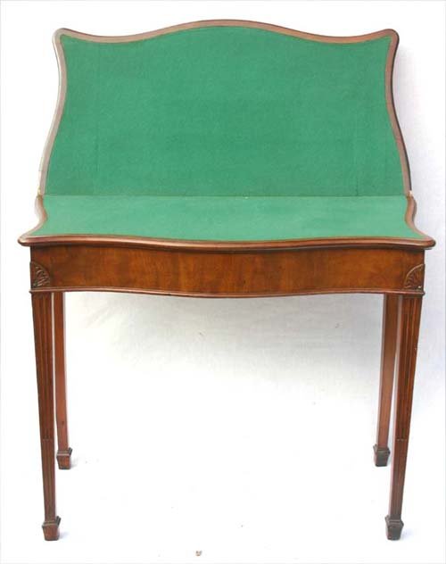 fine ca 1790 Hepplewhite mahog carved card table w: fine ca 1790 Hepplewhite mahog carved card table w beaded legs ending in spade ft attrib to the workshop of John Shaw or Archibald Chisholm of Annapolis, MD