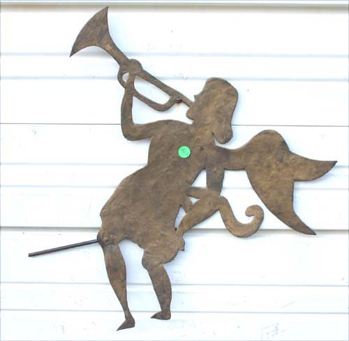 classic form sheet metal Gabriel blowing trumpet w: classic form sheet metal Gabriel blowing trumpet weathervane in painted surface - 16" tall x 21" wide