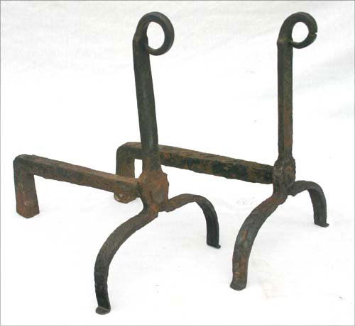 pr 18thC wrought iron loop top andirons - 16 1/4": pr 18thC wrought iron loop top andirons - 16 1/4" tall+C135