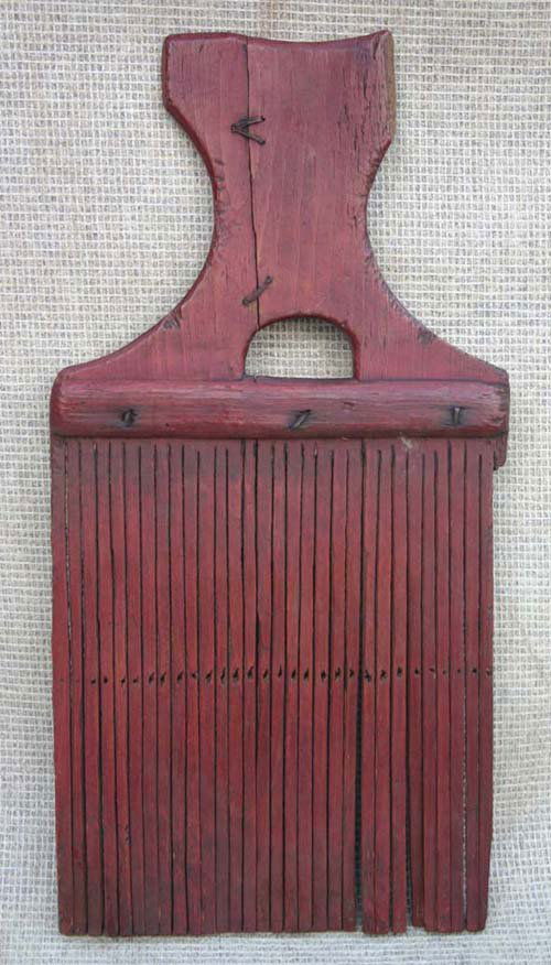 ca 1750 wooden carved & red ptd tape loom: ca 1750 wooden carved & red ptd tape loom
