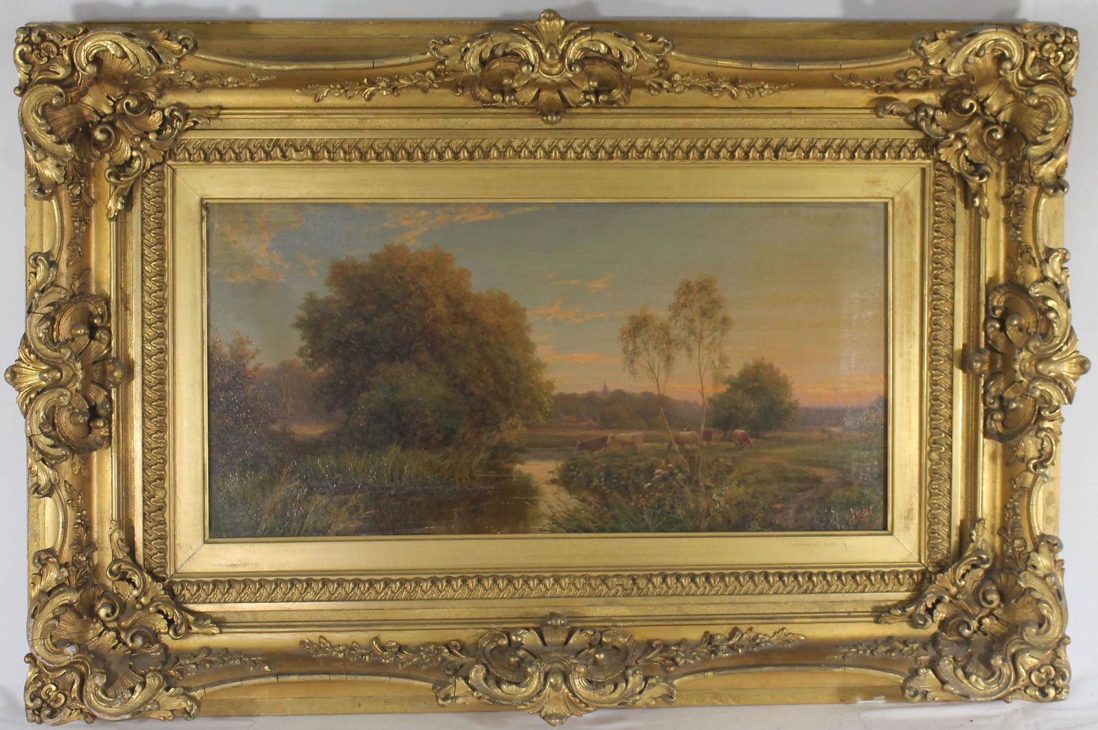 Beautiful o/c pastoral scene w cows in fancy carved (1 of 11)