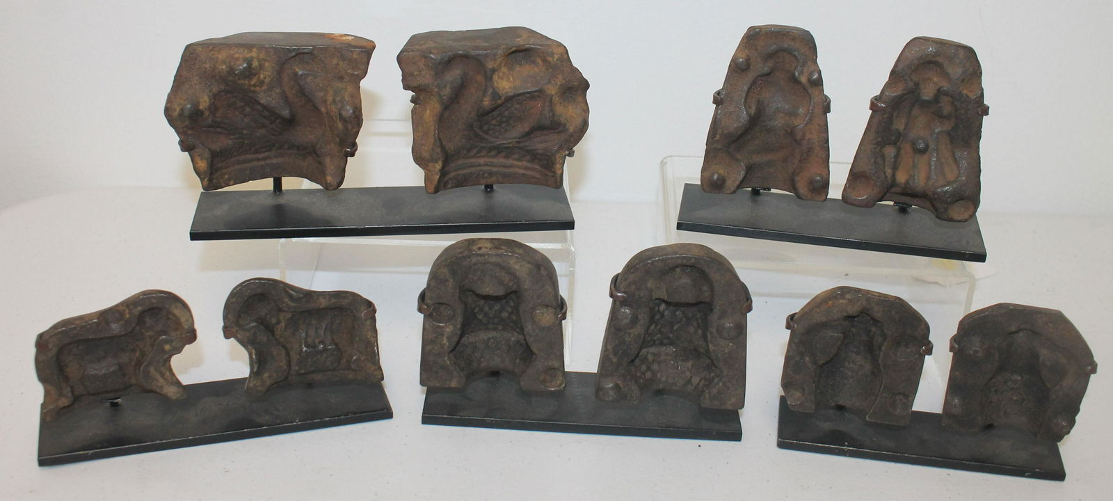 lot of 5 19thC candy molds in custom stands - sheep, (1 of 8)