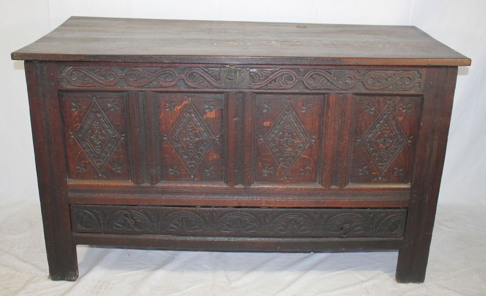 18thC Continental carved oak coffer w 1 drawer (1 of 17)