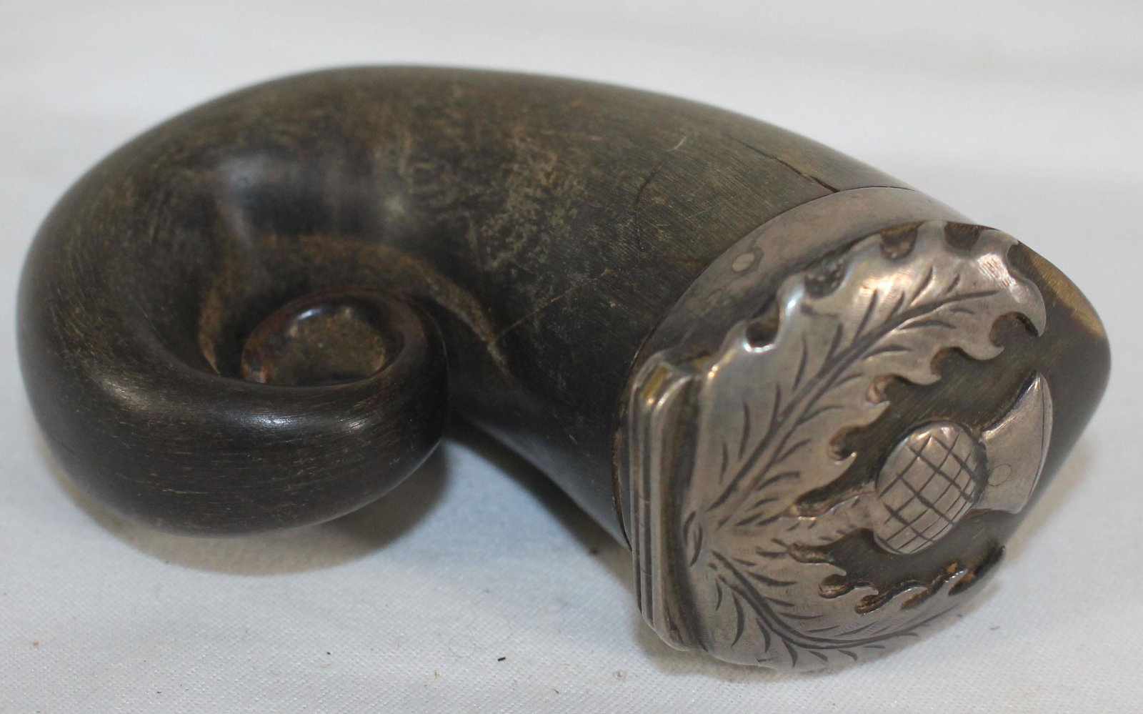 Antique Scottish mull horn w silver lid (1 of 4)