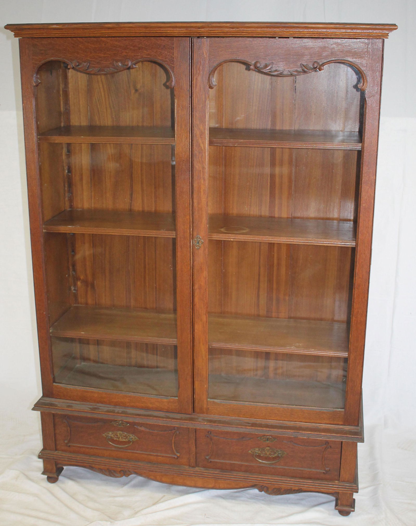 Victorian oak 2 door book case w 2 drawers ar base - 61 (1 of 5)