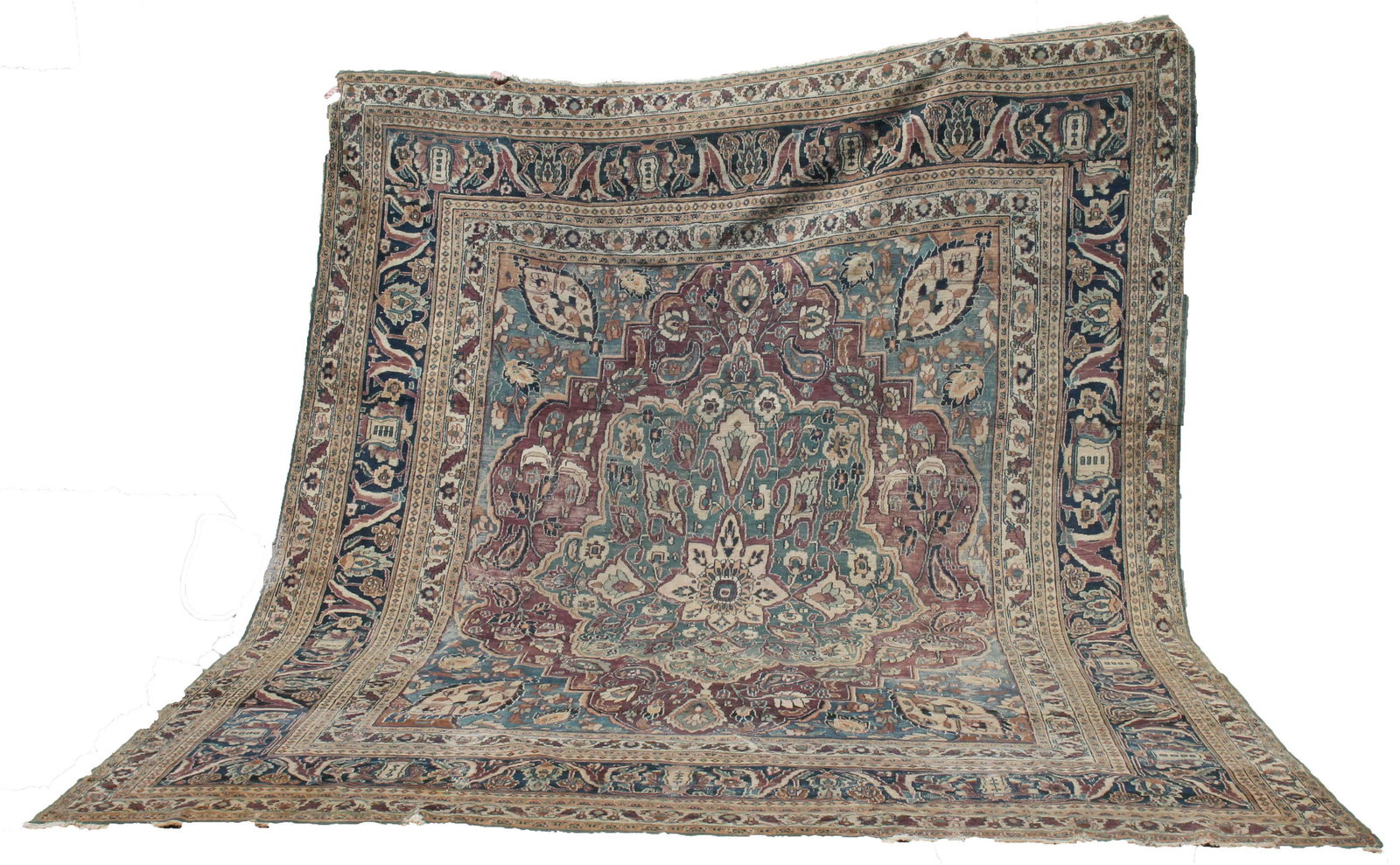 Antique 10'x13' Oriental rug - as found w repairs (1 of 15)