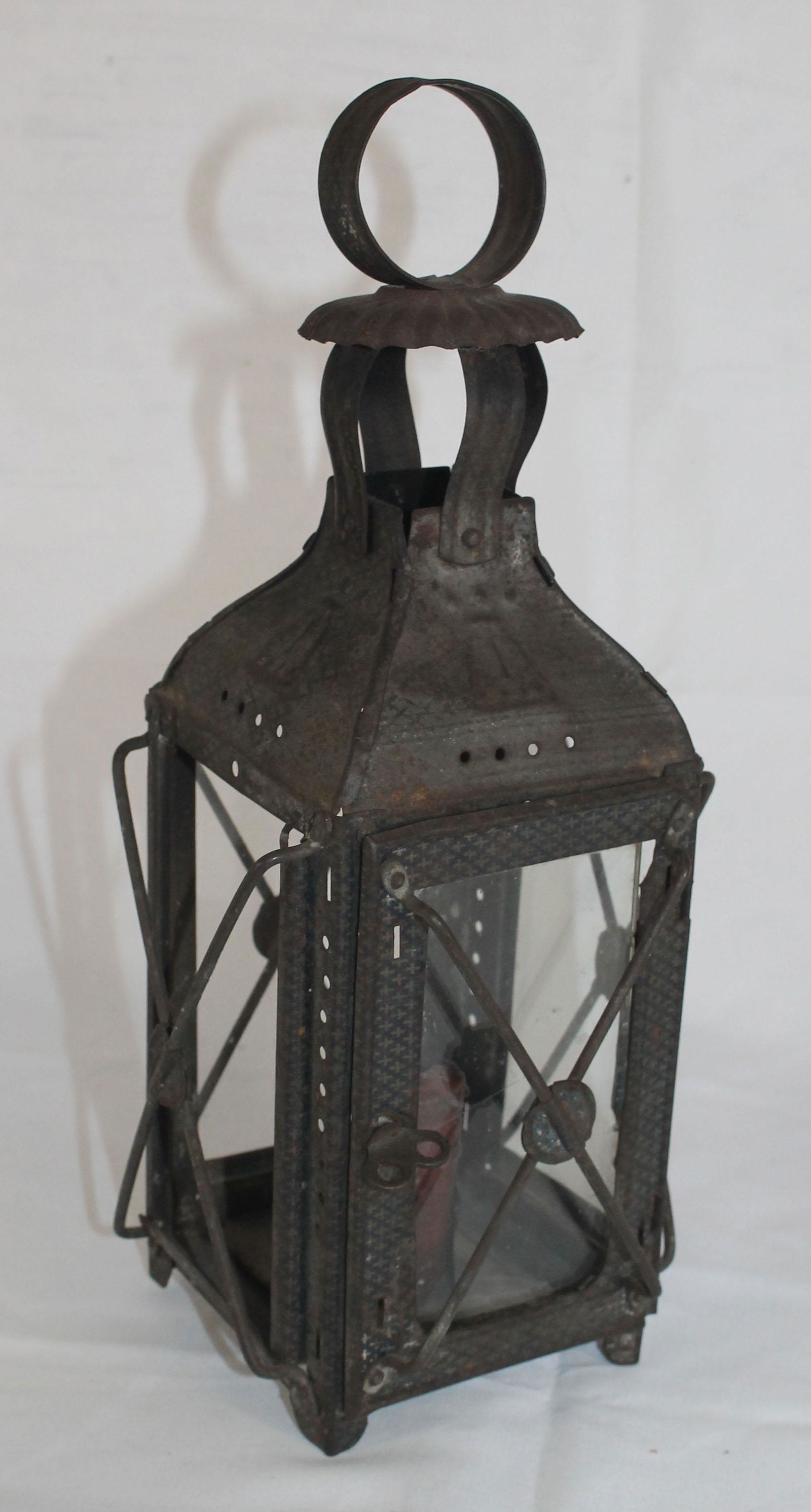 small antique pressed tin lantern - as found - approx (1 of 6)