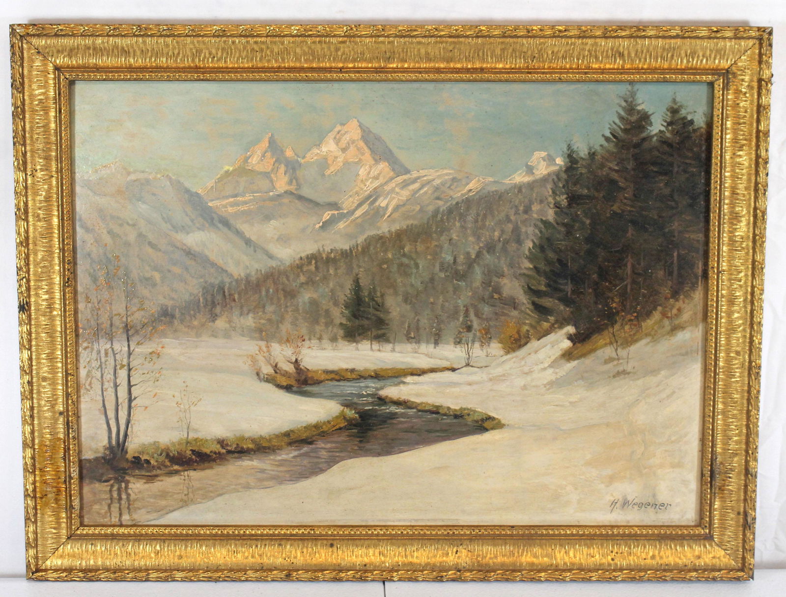 Hans Wegener o/bd winter scene w brook & mountains - (1 of 8)