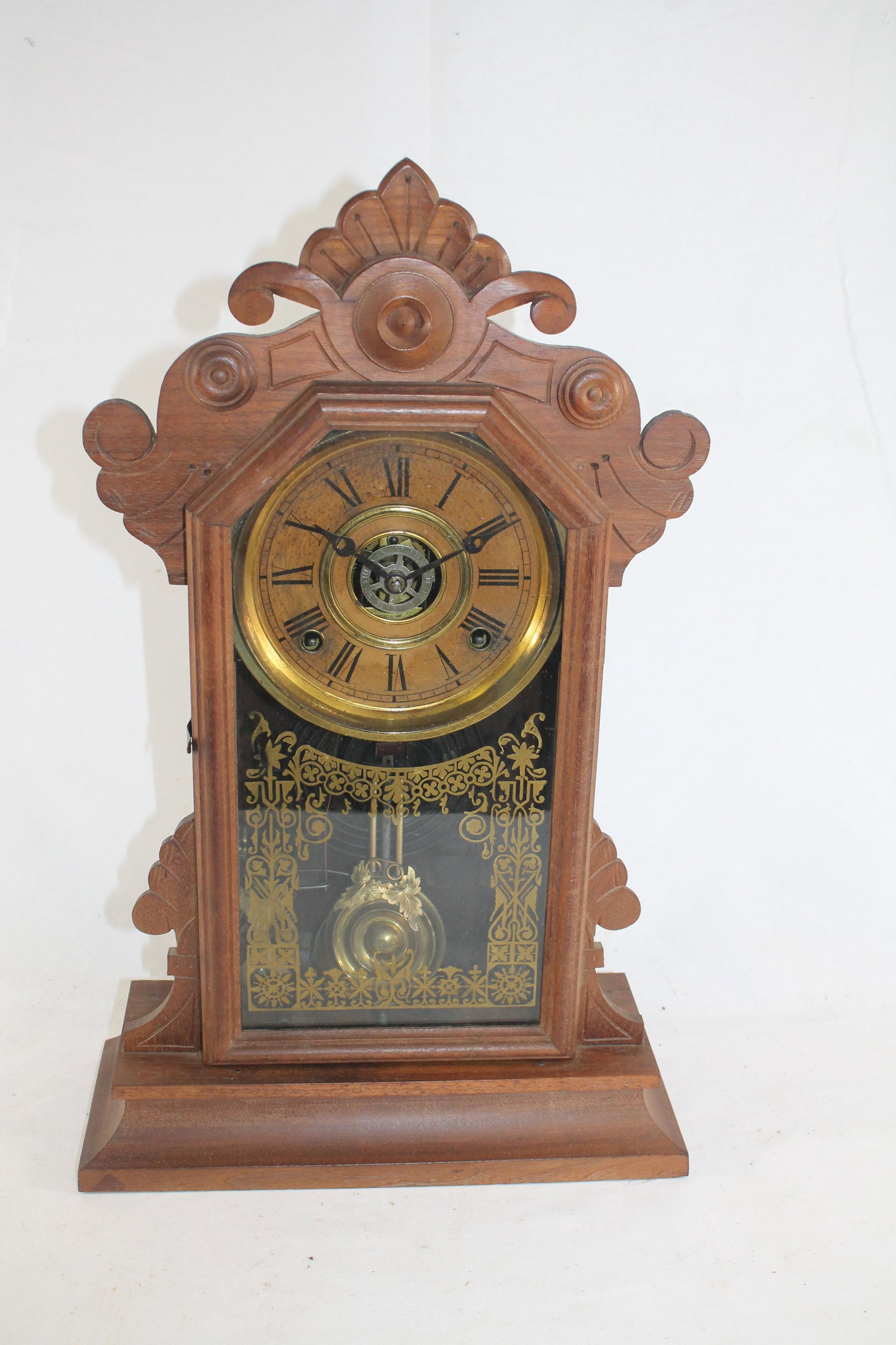 Victorian walnut Gingerbread clock - 12 1/4" wide x 19 (1 of 4)