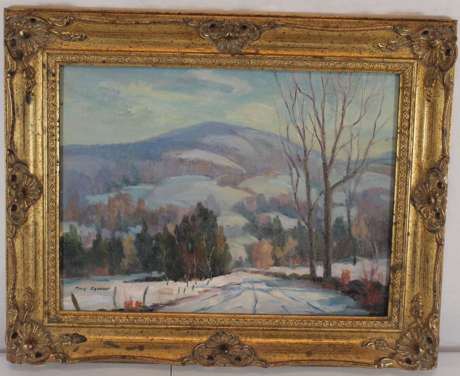 Mary Spencer 12"x16" o/bd VT winter scene titled on (1 of 7)