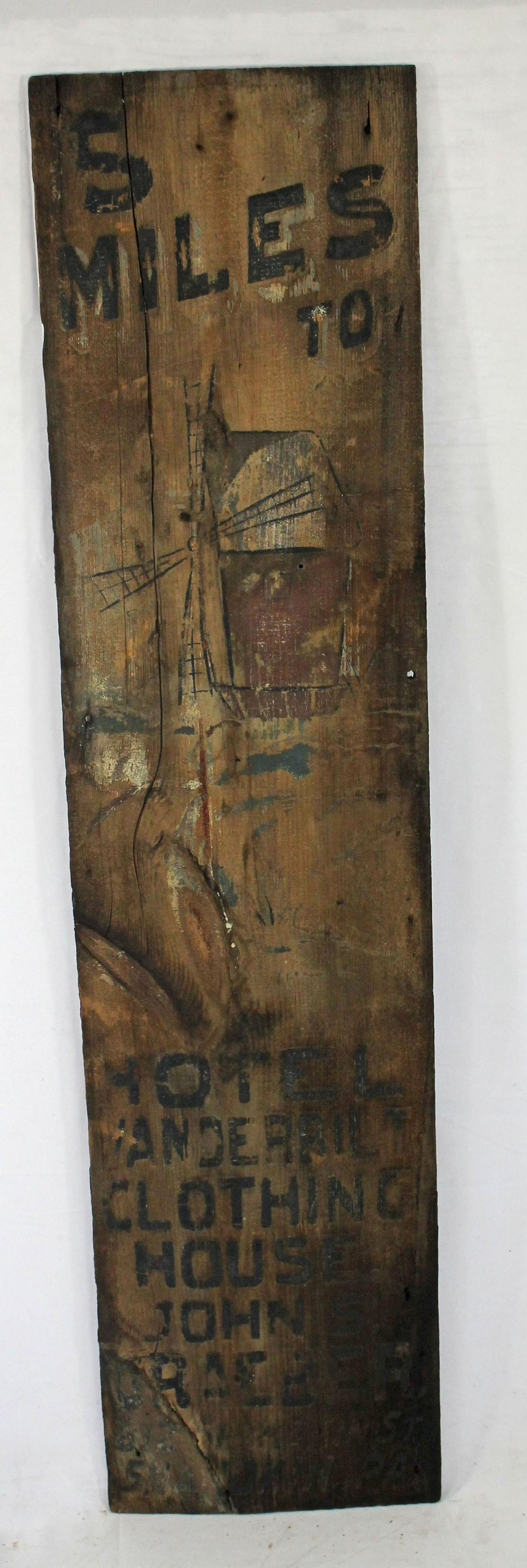 Antique wooden painted trade sign "5 miles to Hotel (1 of 6)