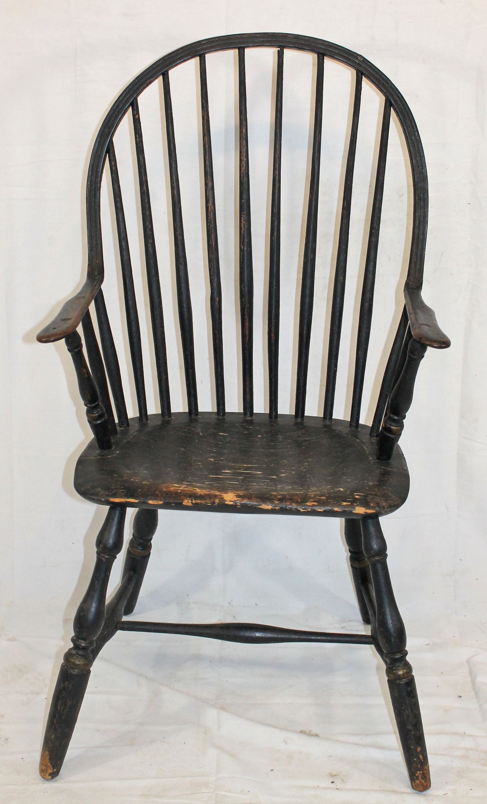 Antique Windsor continuous armchair in black paint - as (1 of 6)