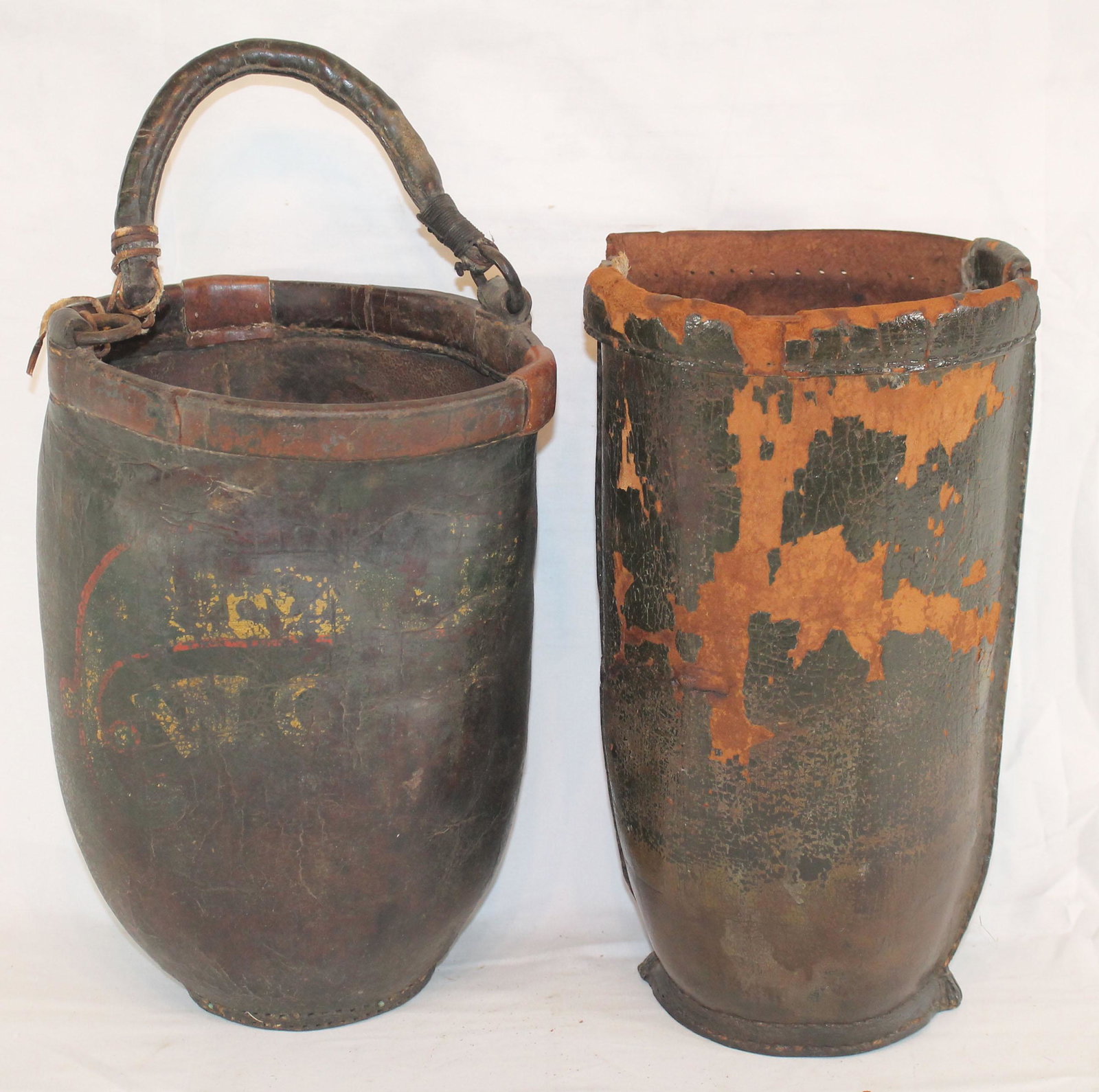 2 antique leather fire buckets - both in as found (1 of 12)