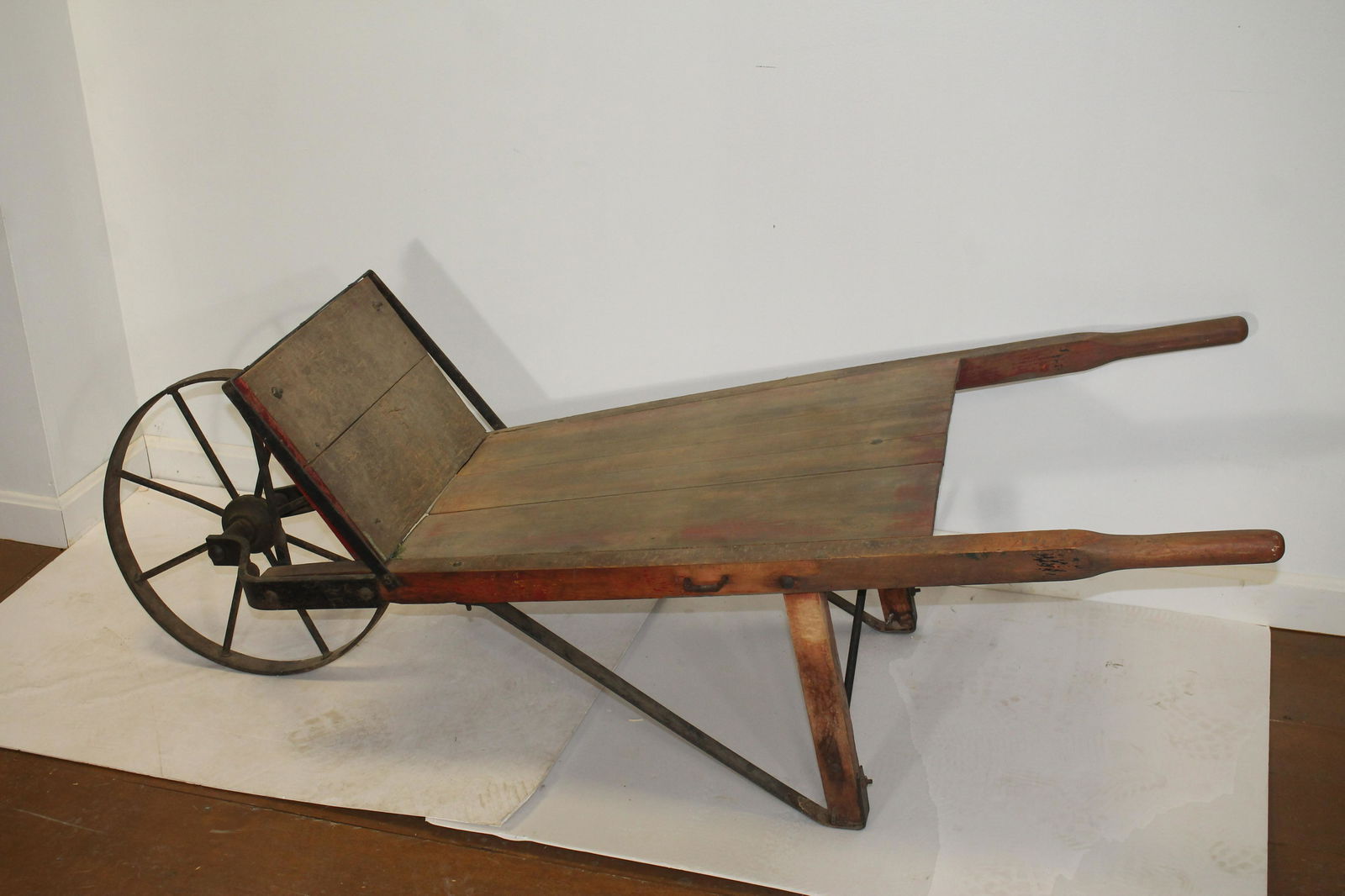 Primitive antique wooden wheelbarrow w iron wheel - 63" (1 of 6)