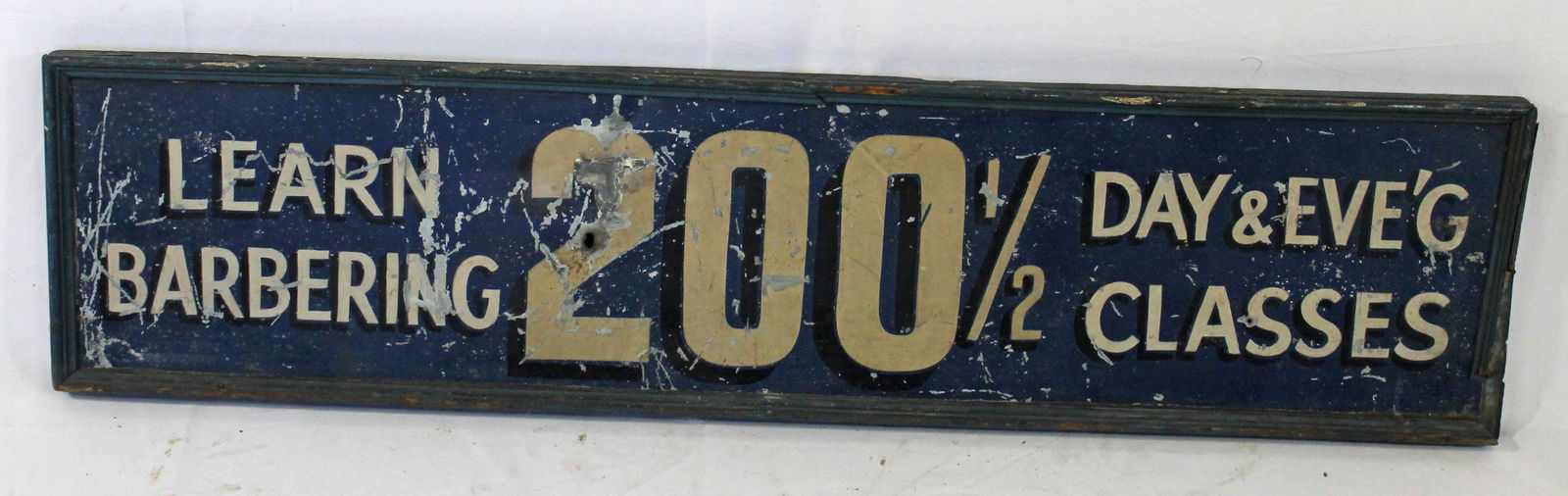 Antique tin & wood trade sign "Learn Barberingâ€¦" - (1 of 8)