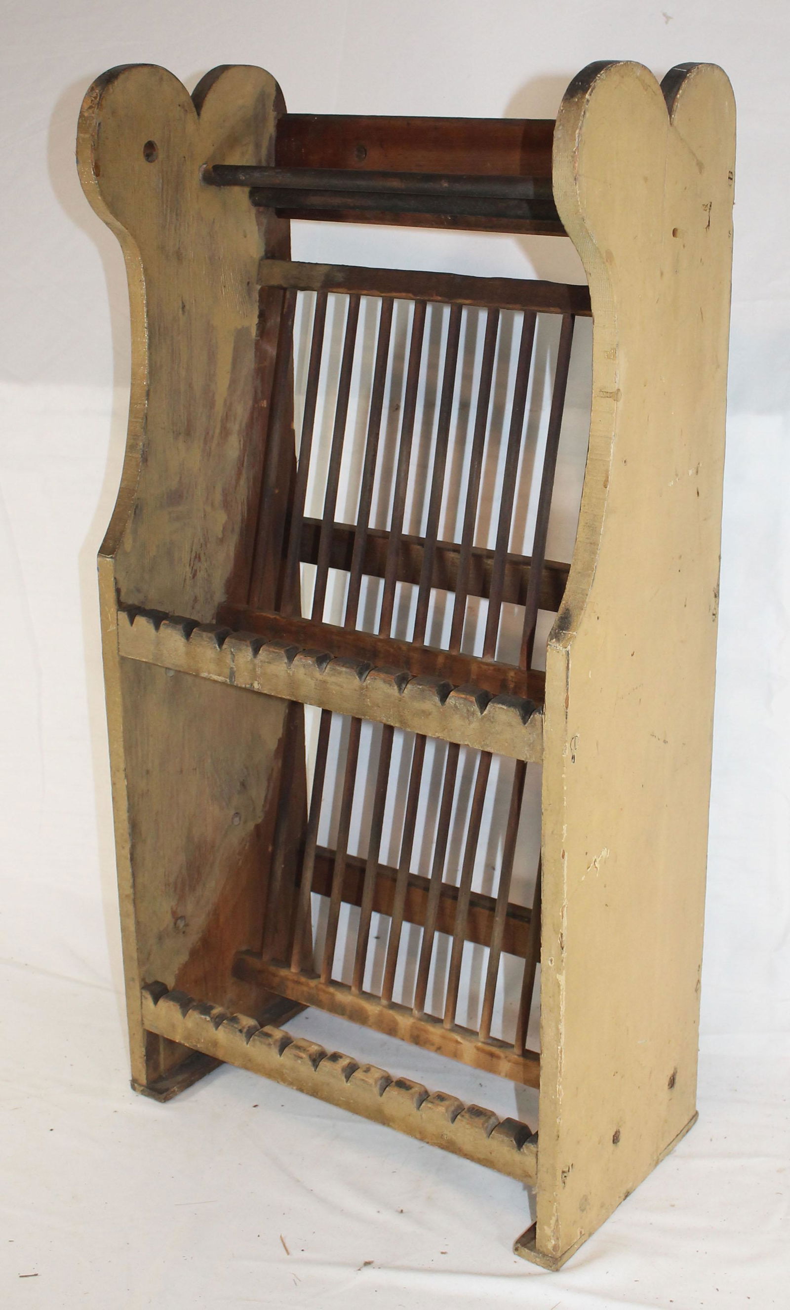 Antique wooden painted plate rack w scalloped sides - (1 of 3)