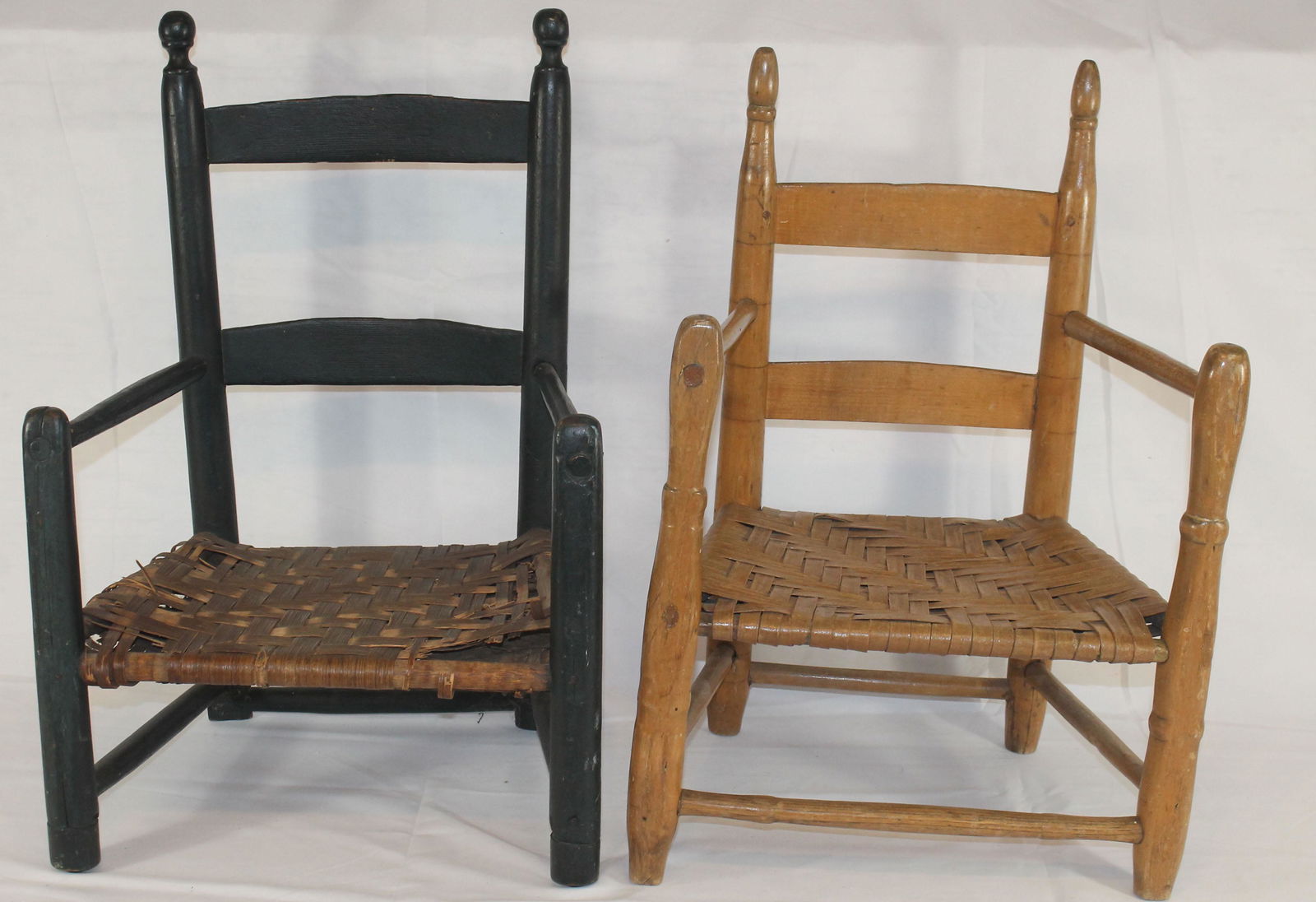 2 antique child's ladderback chairs in mustard & black (1 of 5)