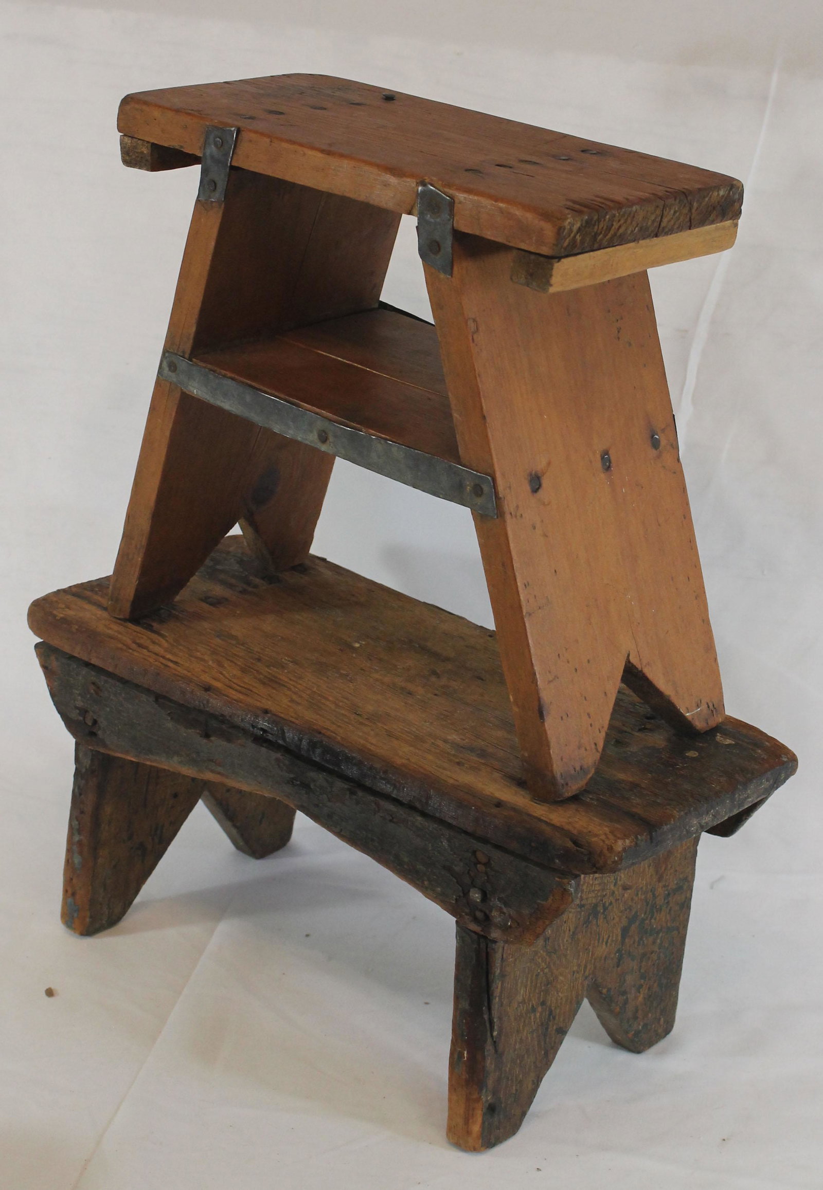 2 antique footstools w bootjack ends (1 of 4)