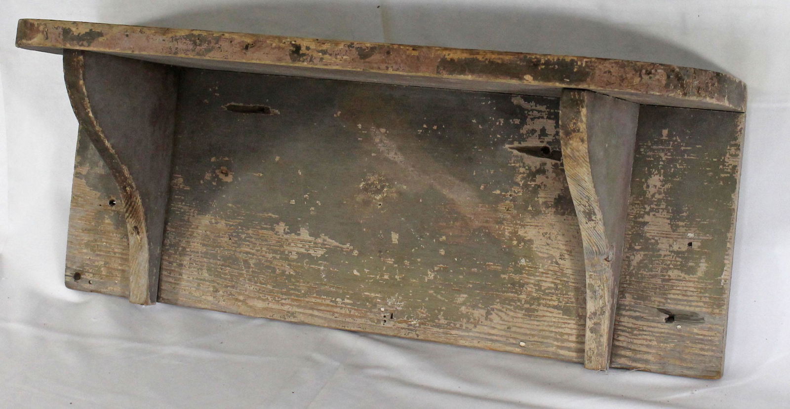 19thC wooden clock wall shelf in green paint - 8 1/2" (1 of 3)