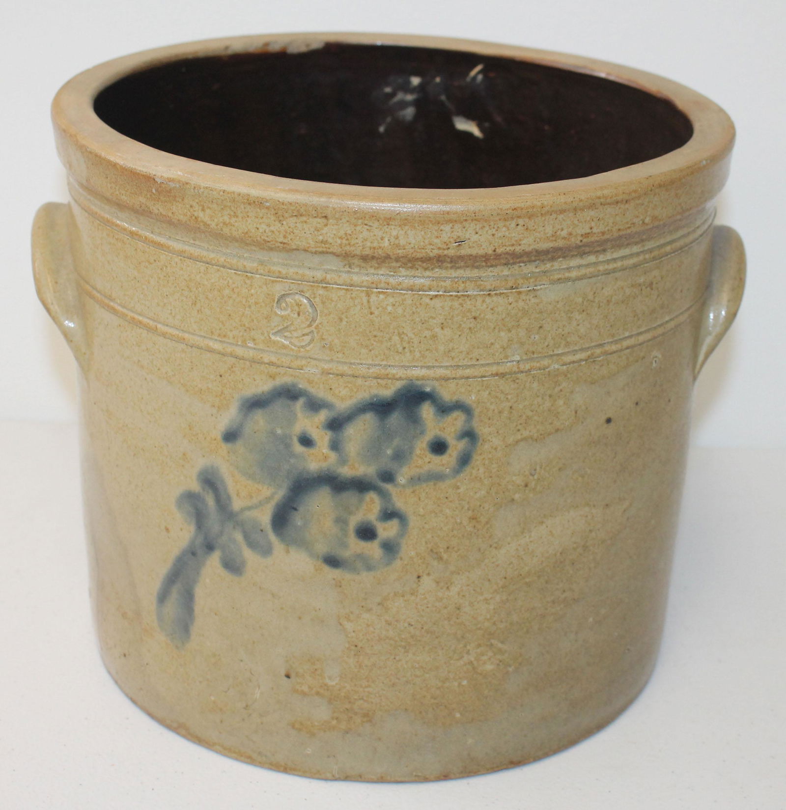 Antique 2 gal stoneware crock w cobalt dec - as found - (1 of 8)