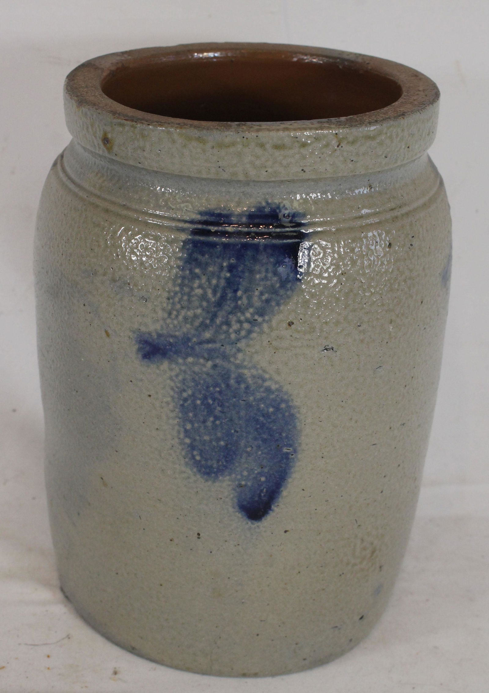Antique stoneware jar w cobalt dec - as found - 8 1/4" (1 of 6)