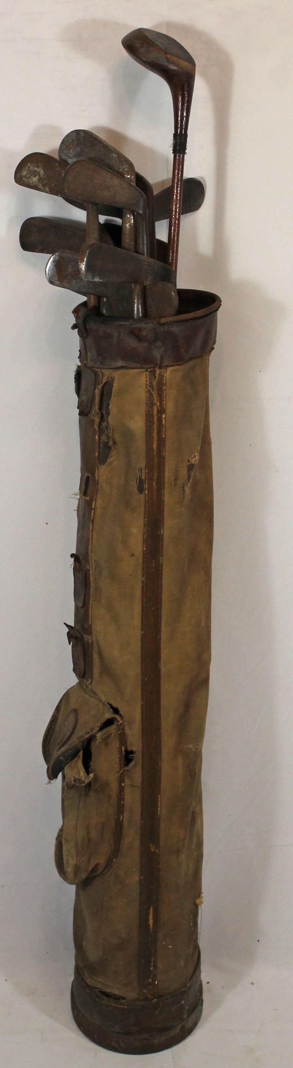 Vintage set of golf clubs in bag: Vintage set of golf clubs in bag