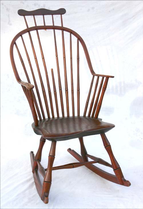 fine form period continuous arm comb back bamboo tu: fine form period continuous arm comb back bamboo turned splay leg Windsor rocker w shaped saddle seat - 41" tall