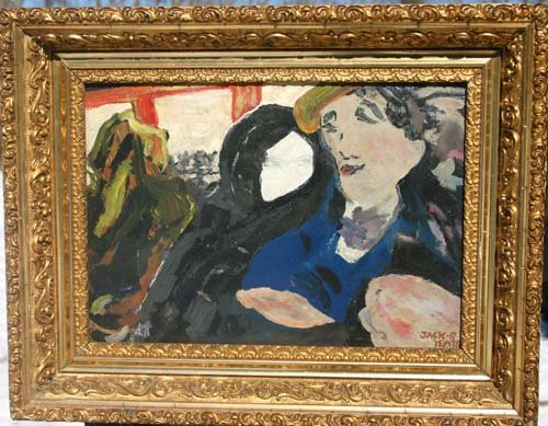 Important Jack Butler Yeats (1871-1957) 11x16 o/bd: Important Jack Butler Yeats (1871-1957) 11x16 o/bd depicting passengers on a train or trolley