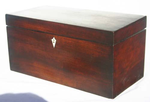 rare American ca 1830 lg rectangular dovetailed ma: rare American ca 1830 lg rectangular dovetailed mahog on pine tea caddy w ivory escutcheon - 12 1/4" wide x 6" tall