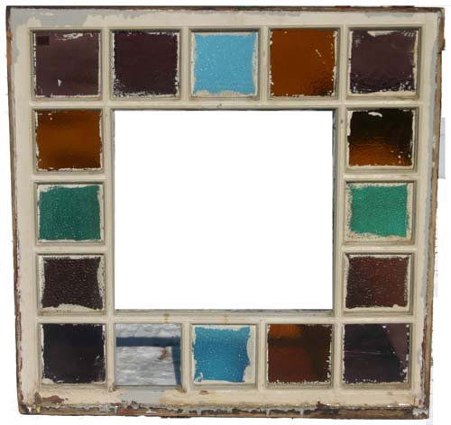 antique multi pane stained glass window - 30x29 1/: antique multi pane stained glass window - 30x29 1/2