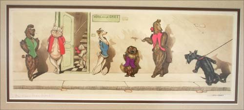 Boris Oklein pencil sgnd etching titled "To Biens : Boris Oklein pencil sgnd etching titled "To Biens Beau Blond" from the 1930's series "Dirty Dogs in Paris" - 17 3/4 x 7