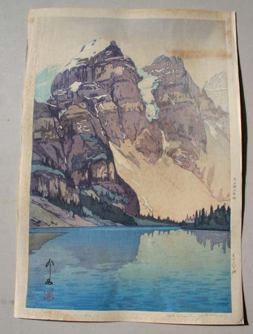 Fine Japanese Woodblock print by Hiroshi Yoshida "Mo: Fine Japanese Woodblock print by Hiroshi Yoshida "Moraine Lake"