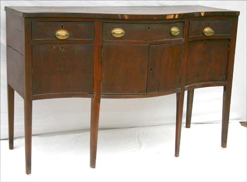 As found Coastal South Carolina (probably Georgeto: As found Coastal South Carolina (probably Georgetown) period Hepplewhite ca 1785-1795 mahogany sideboard w full height, orig bottle drawers & orig finish (yellow pine secondary wood)