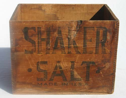antique wooden advertising box "Shaker Salt"