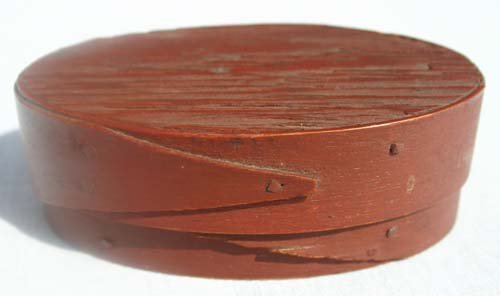 19thC Shaker miniature Harvard type pantry box in : 19thC Shaker miniature Harvard type pantry box in orig red - 3 3/4" long x 1 1/4" tall