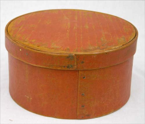 ca 1860-70 round pantry box in bittersweet paint -: ca 1860-70 round pantry box in bittersweet paint - 9 1/2" diam