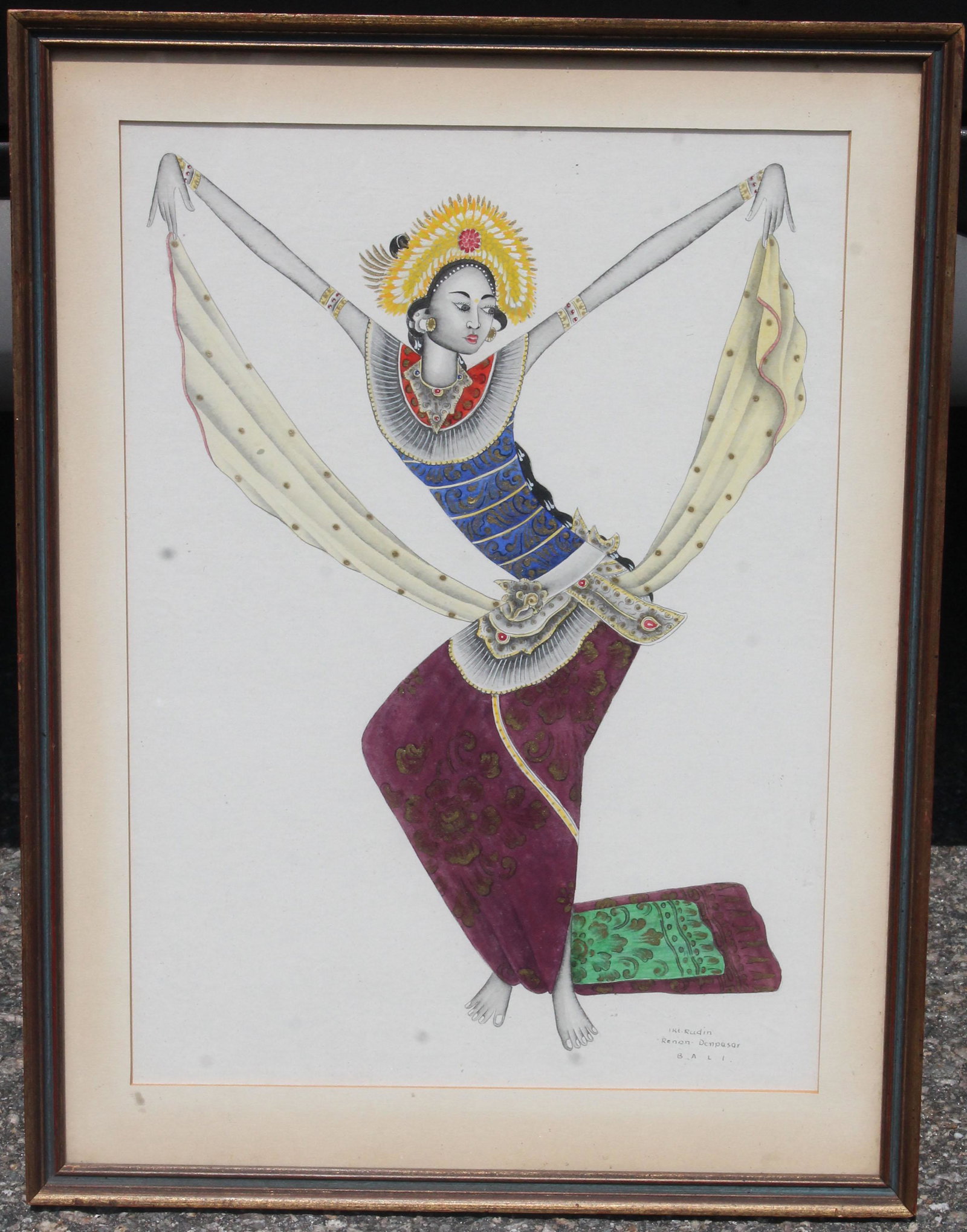 I. Ketut Rudin Balinese dancer w/c on paper - 13 1/2"x9: I. Ketut Rudin Balinese dancer w/c on paper - 13 1/2"x9 1/2" sight size