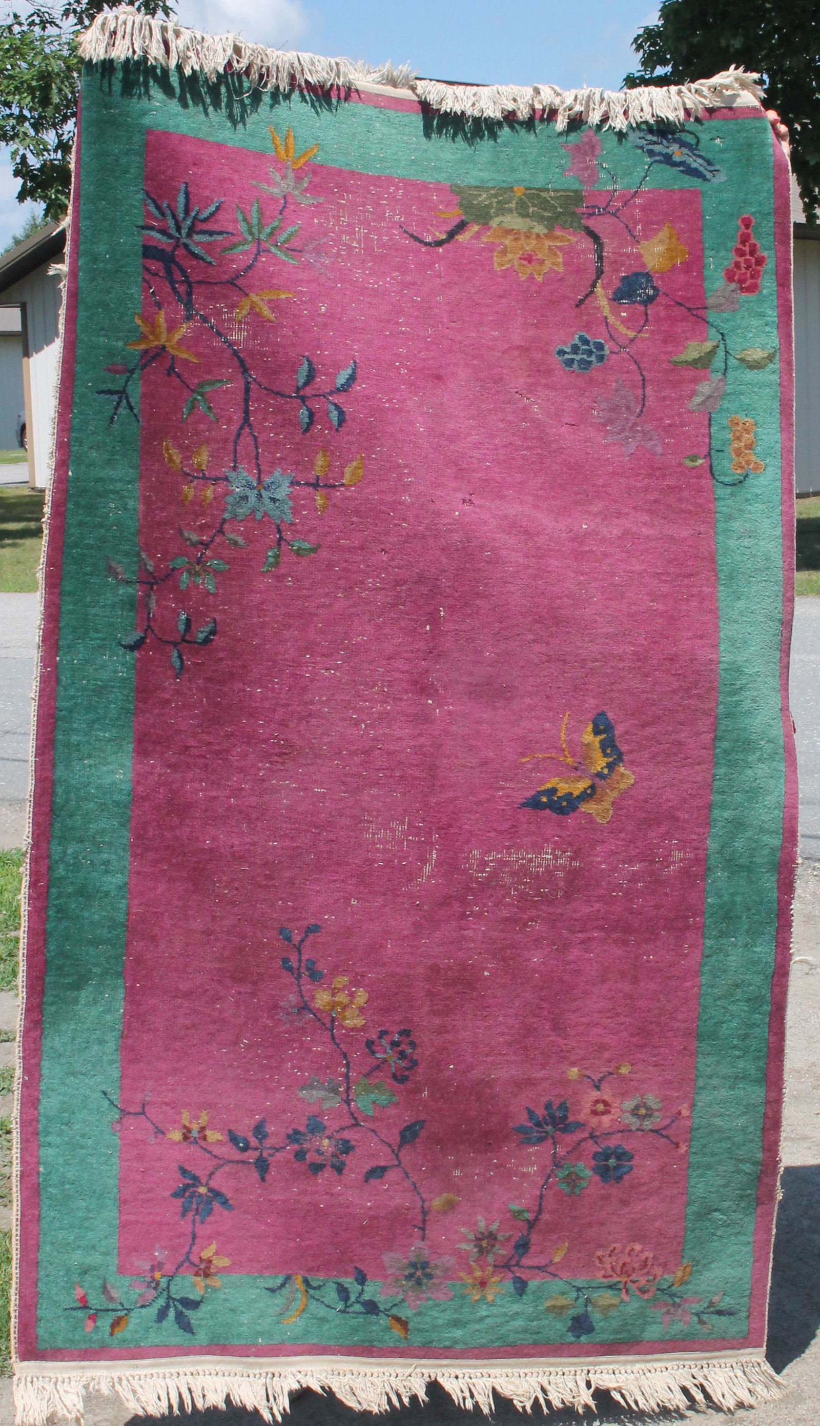 Chinese Oriental area rug in pink & green - 4'x6'6": Chinese Oriental area rug in pink & green - 4'x6'6"
