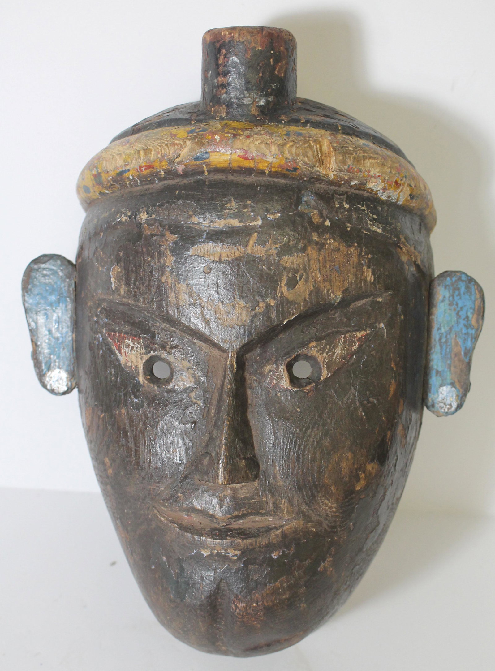 Bhutan carved wooden ceremonial painted wax w old: Bhutan carved wooden ceremonial painted wax w old import wax seal - 11"x8"