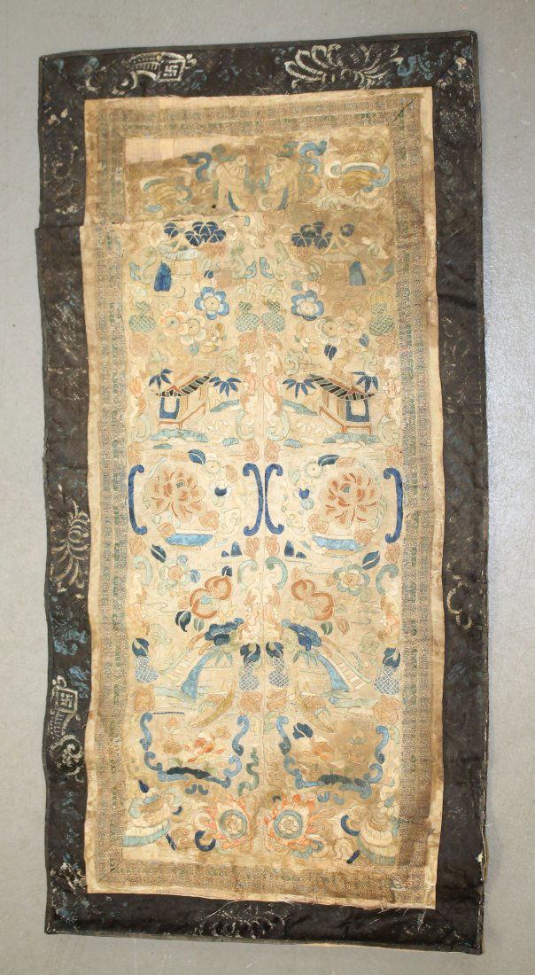 3 Asian silk embroidered table runners - 38 1/2"x11";: 3 Asian silk embroidered table runners - 38 1/2"x11"; 22 1/2" x 10 1/2" & 22"x10 1/2"