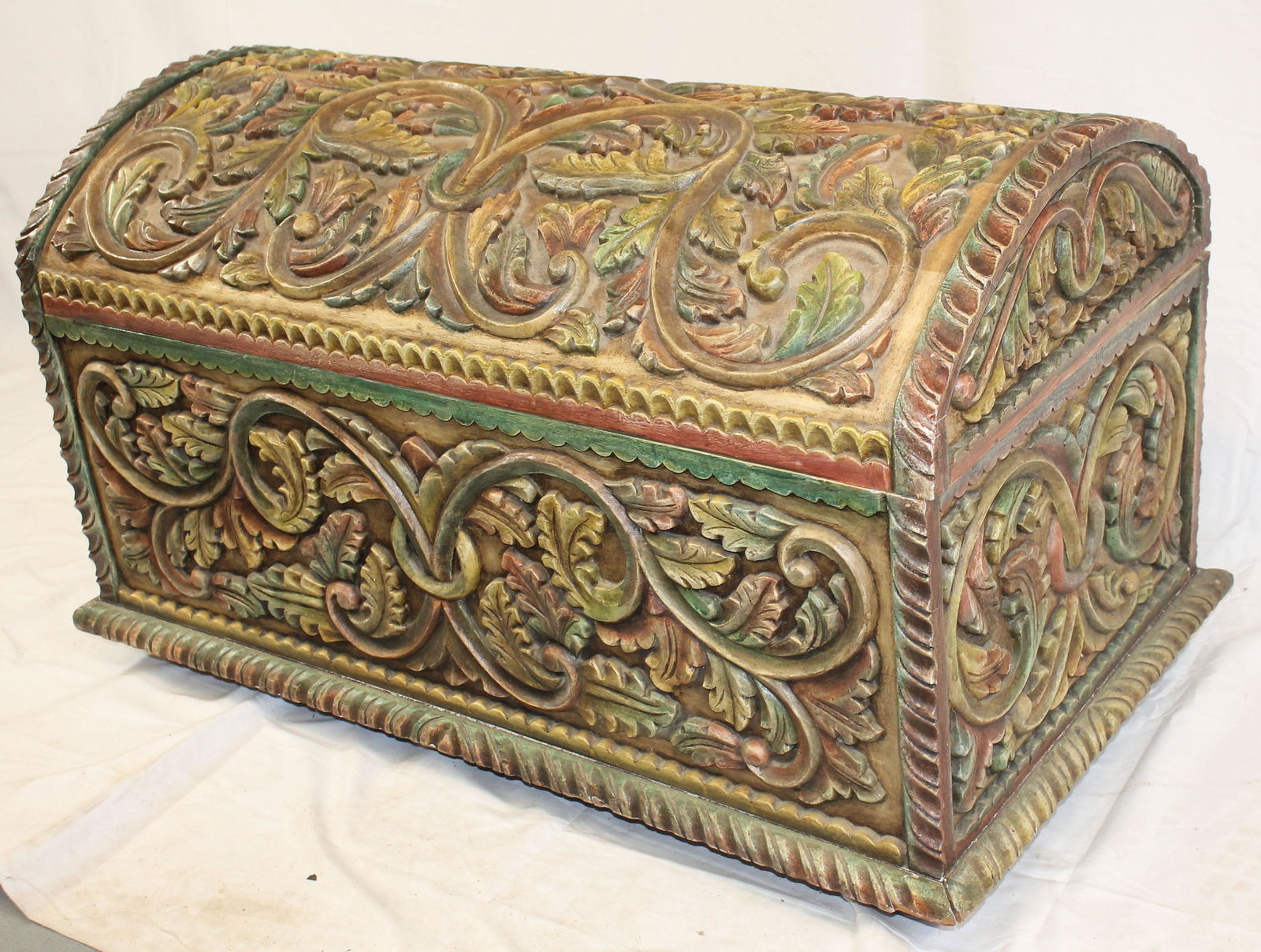 Carved & painted dome top trunk/toybox - 21" tall x 36" (1 of 3)