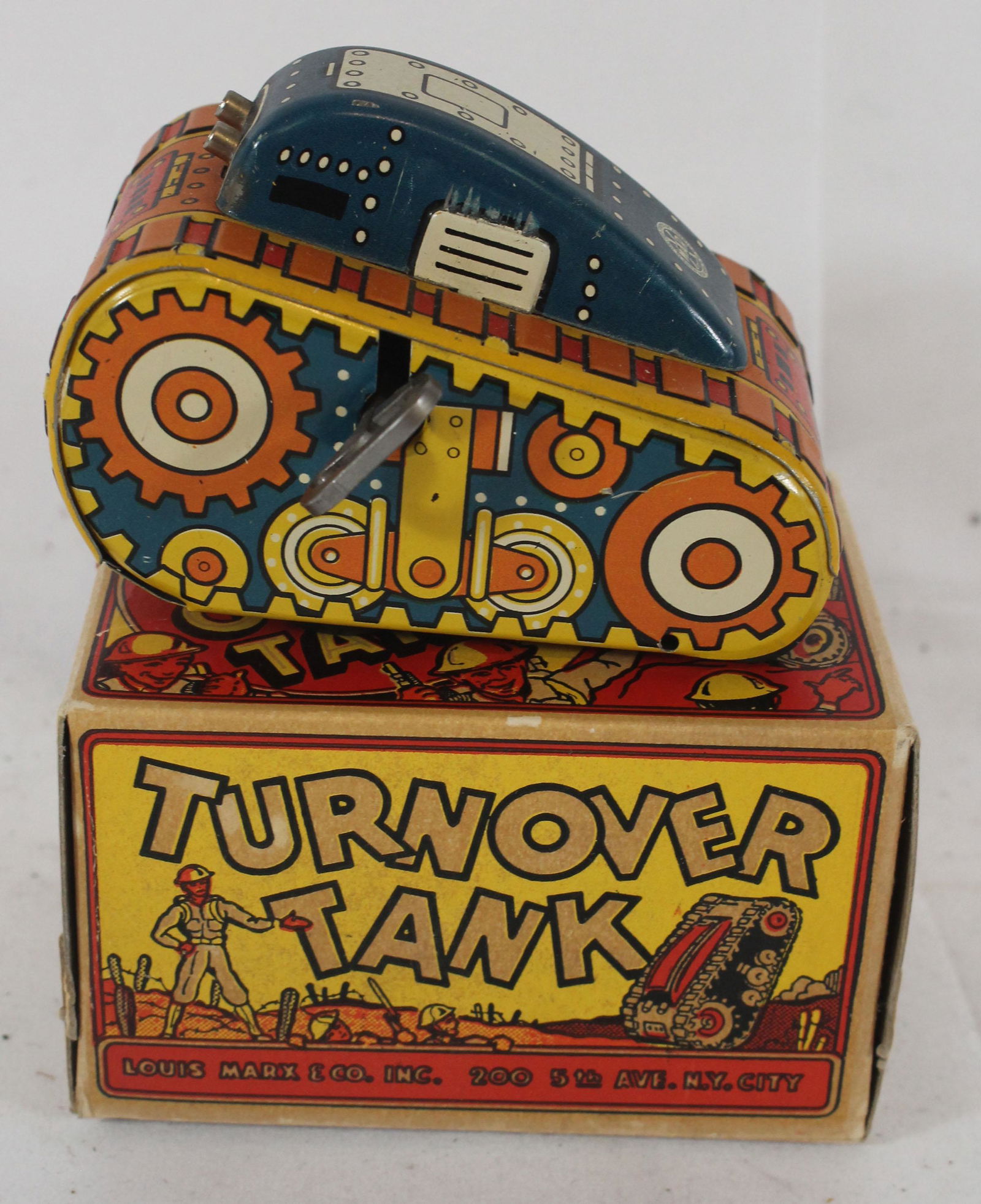 Marx tin wind-up "Turnover Tank" in orig box (1 of 7)