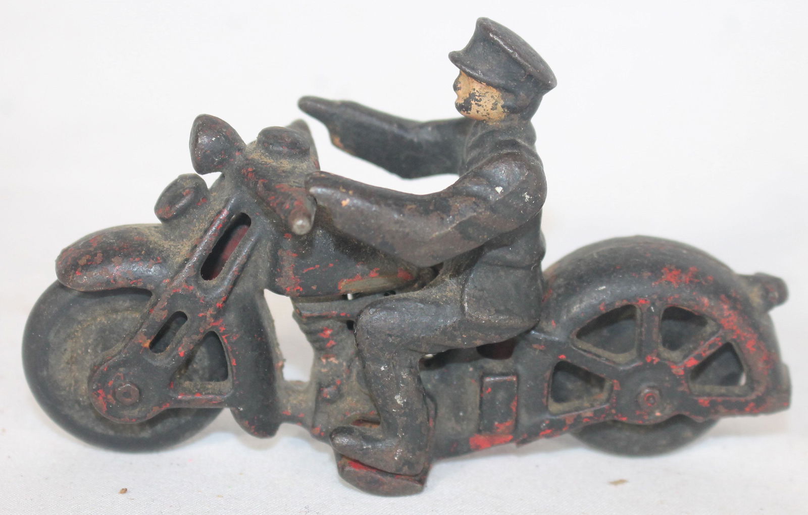 Antique cast iron motorcycle w rider black paint over (1 of 4)