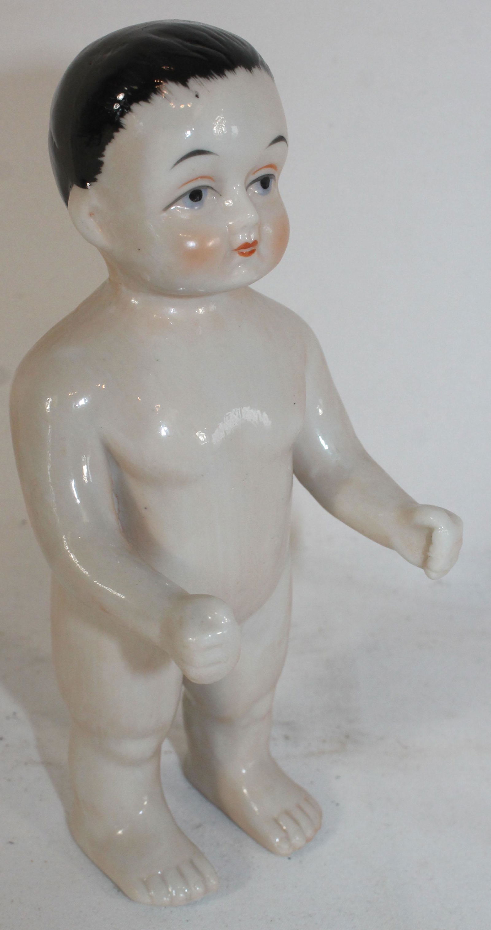 ca 1890 German "Frozen Charlie" china doll - approx 6" (1 of 4)