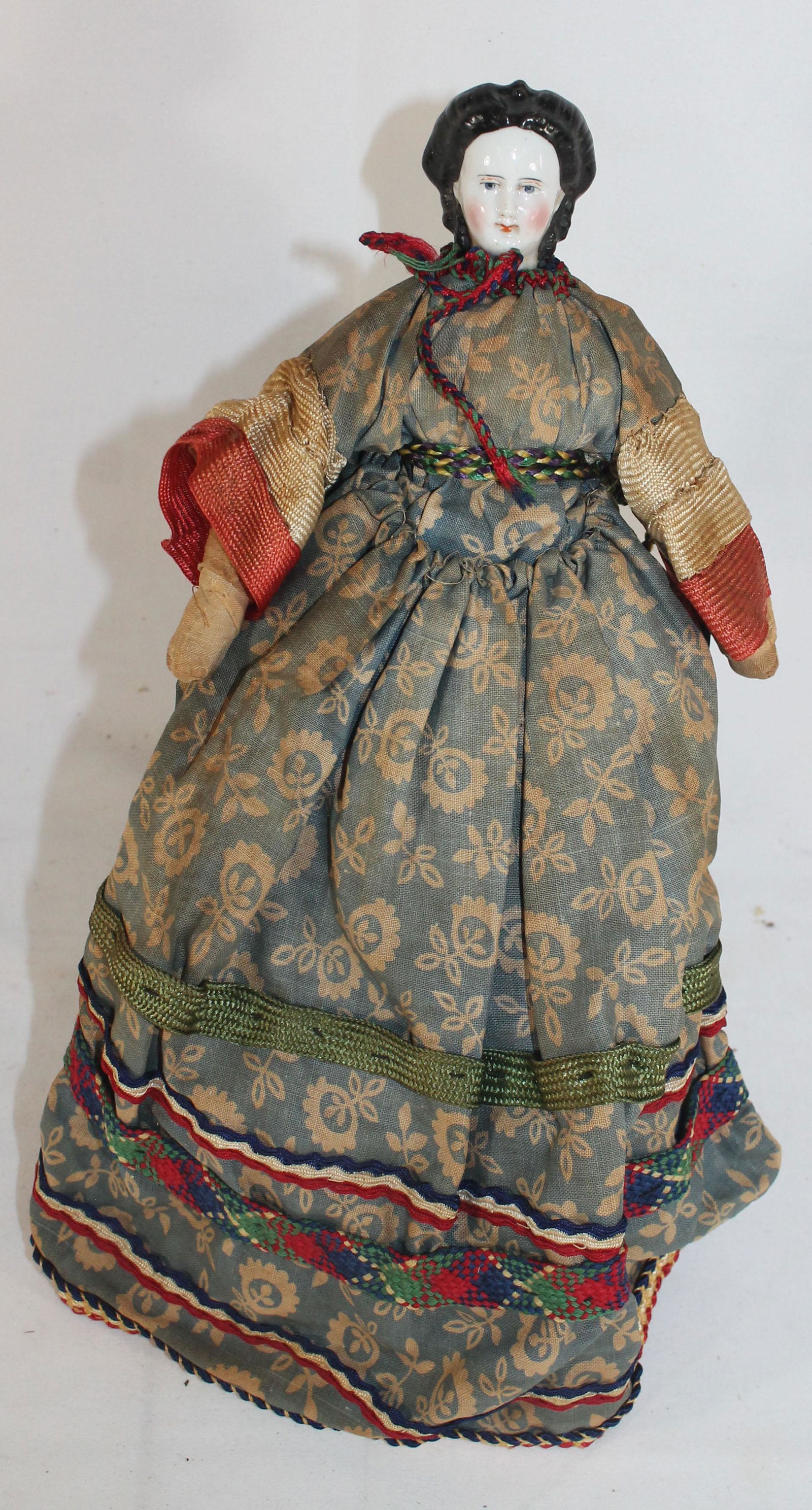 ca 1880 German china head doll on cloth body - 11" tall (1 of 6)