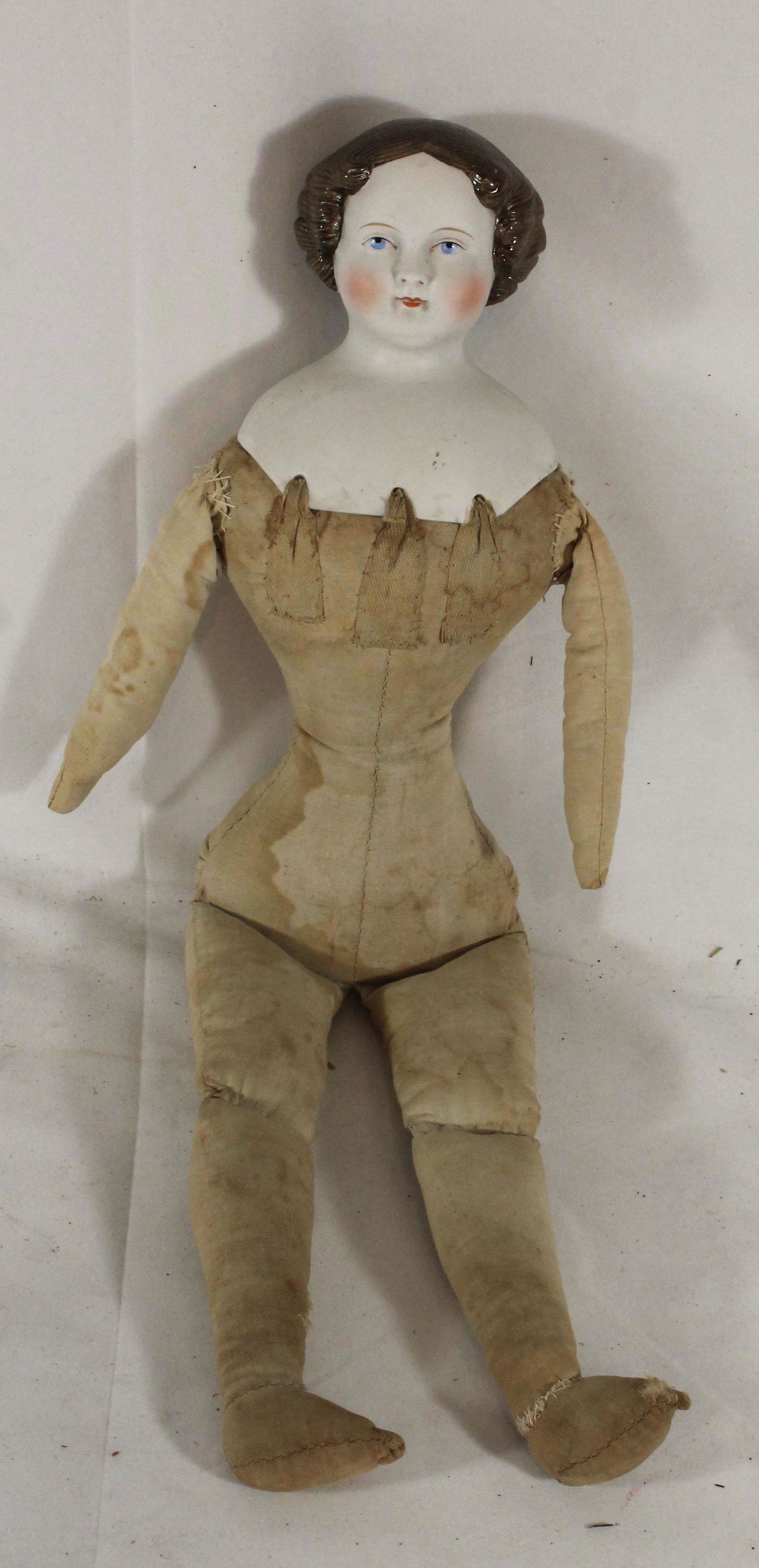 ca 1880 German bisque head doll on cloth body - 20" (1 of 3)