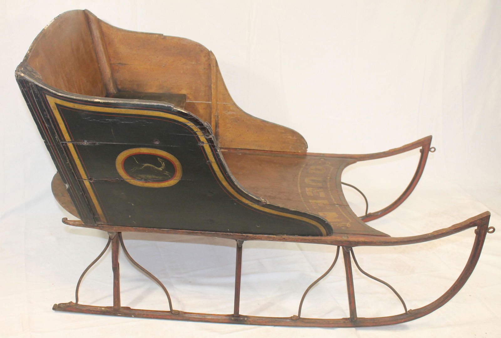 Wonderful antique child's sleigh w painted scenic (1 of 7)