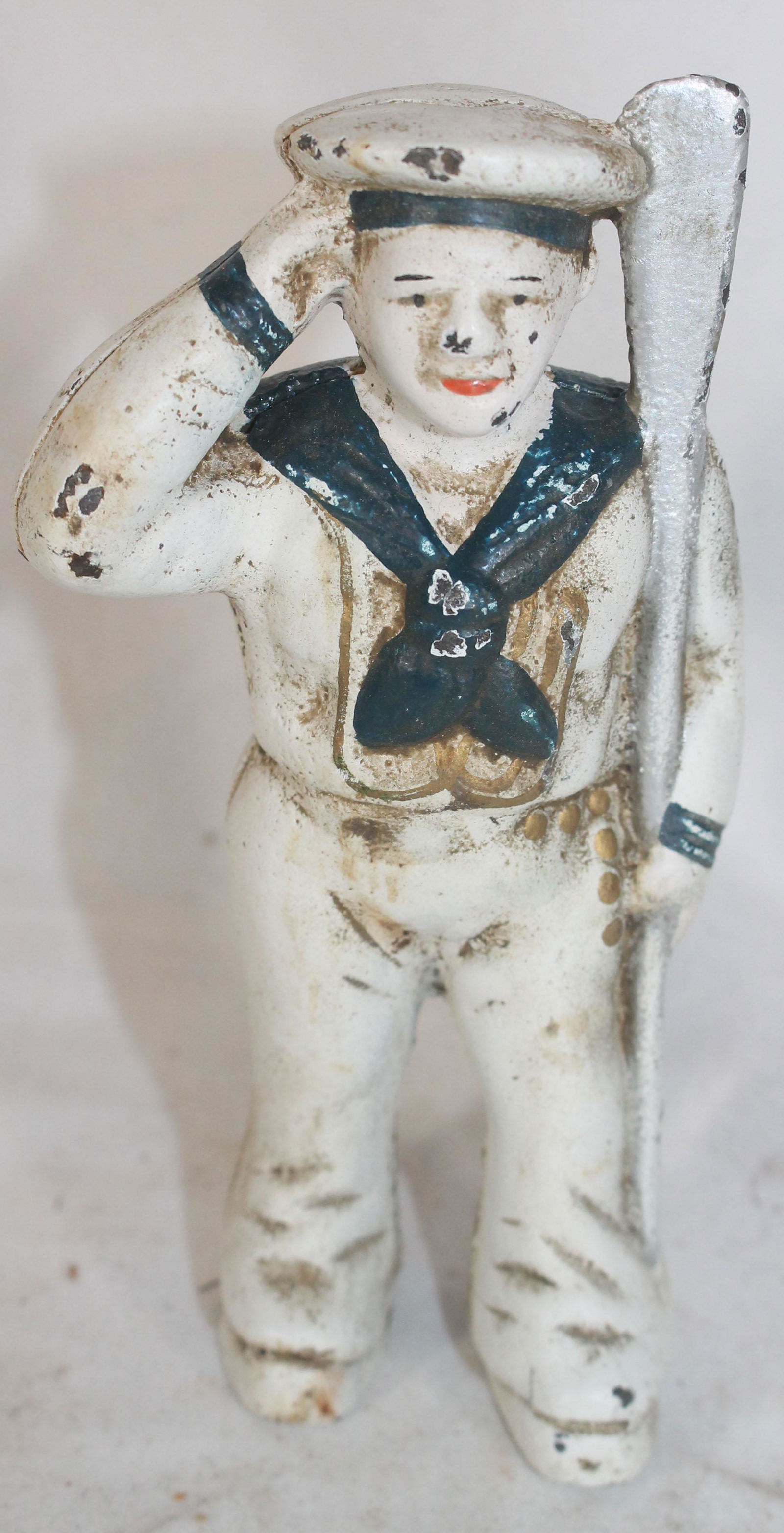 Cast iron painted Saluting Sailor still bank - 5 1/2" (1 of 3)