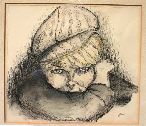 Fine Jack Levine (1915 - ) ink & w/c of a youth: Fine Jack Levine (1915 - ) ink & w/c of a youth