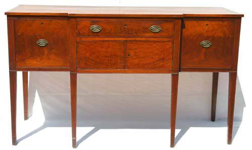 fine & rare period Hepplewhite (ca1800-1810) VA or: fine & rare period Hepplewhite (ca1800-1810) VA or Carolinas bold figured walnut satinwood inlaid (poplar & yellow pine secondary wood) wonderful form sideboard - 5'9" long